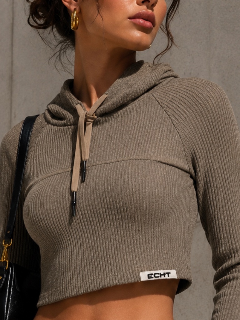 ECHT Ribbed Cropped Hoodie | Street Luxe Athleisure Pullover | SZ L | Bundle 💲